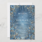 Blue Winter Floral Faire-part de mariage (Devant)