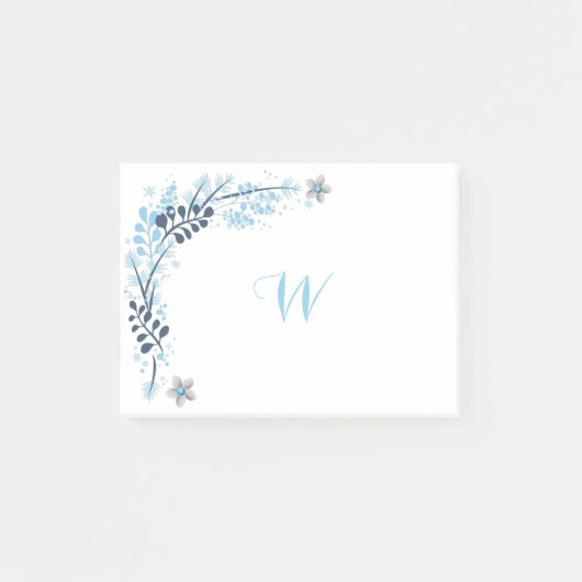 Blue Winter Floral Monogram Post-it® Notes (Voorkant)