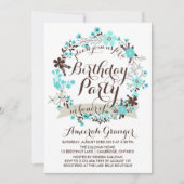 Blue Winter Floral Wreath Invitation Anniversaire (Devant)