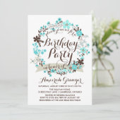 Blue Winter Floral Wreath Invitation Anniversaire (Debout devant)