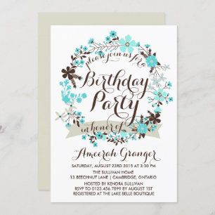 Blue Winter Floral Wreath Invitation Anniversaire