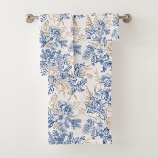 Blue Winter  Flower Pattern Bad Handdoek (Insitu)