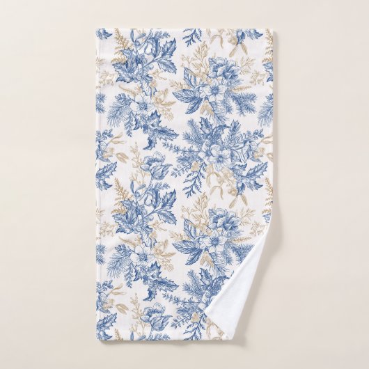 Blue Winter Flower Pattern Bad Handdoek (Handdoek)