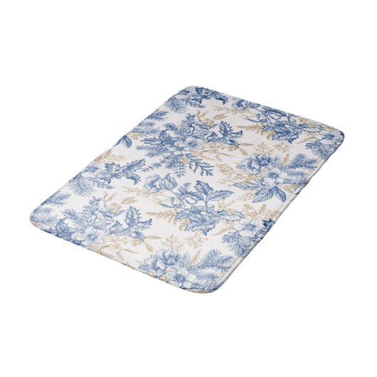 Blue Winter  Flower Pattern Badmat (Gekanteld)