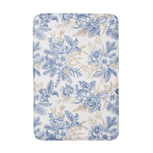 Blue Winter  Flower Pattern Badmat (Voorkant Verticaal)