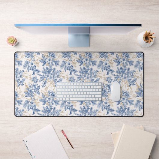 Blue Winter Flower Pattern Bureaumat (Kantoor 1)