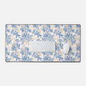 Blue Winter Flower Pattern Bureaumat (Keyboard & Muis)