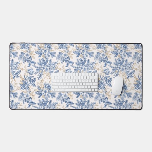 Blue Winter Flower Pattern Bureaumat (Keyboard & Muis)