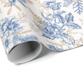 Blue Winter Flower Pattern Cadeaupapier (Rol Hoek)