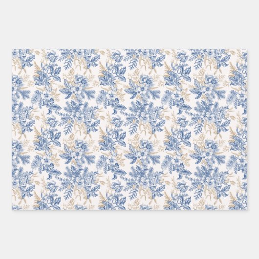 Blue Winter  Flower Pattern Inpakpapier Vel (Voorkant 2)