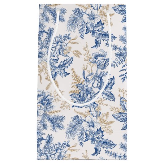 Blue Winter  Flower Pattern Klein Cadeauzakje (Voorkant)