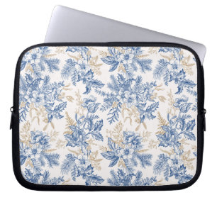 Blue Winter  Flower Pattern Laptop Sleeve