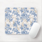 Blue Winter Flower Pattern Muismat (Met muis)