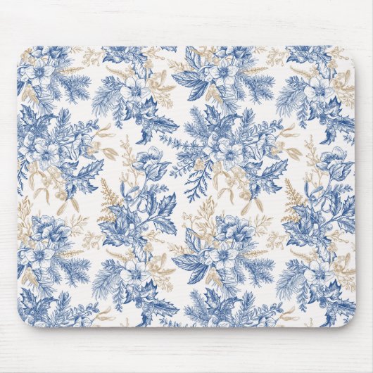 Blue Winter Flower Pattern Muismat (Voorkant)