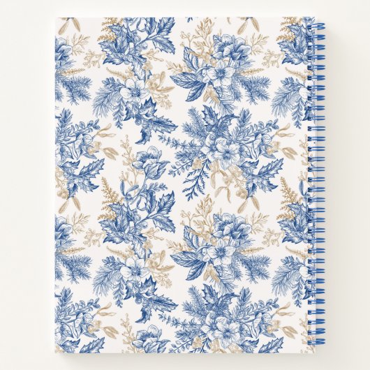 Blue Winter Flower Pattern Notitieboek (Achterkant)
