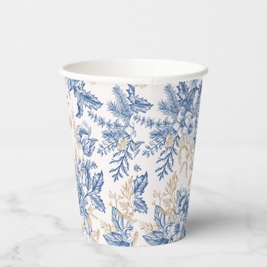 Blue Winter Flower Pattern Papieren Bekers (Rechts)