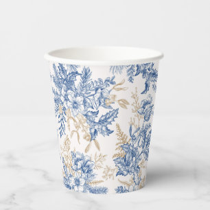 Blue Winter  Flower Pattern Papieren Bekers