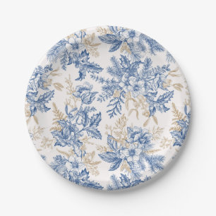 Blue Winter  Flower Pattern Papieren Bordje