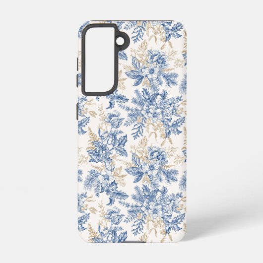 Blue Winter  Flower Pattern Samsung Galaxy Hoesje (Achterkant)