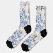 Blue Winter  Flower Pattern Sokken (Links)