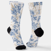 Blue Winter  Flower Pattern Sokken (Gebogen)