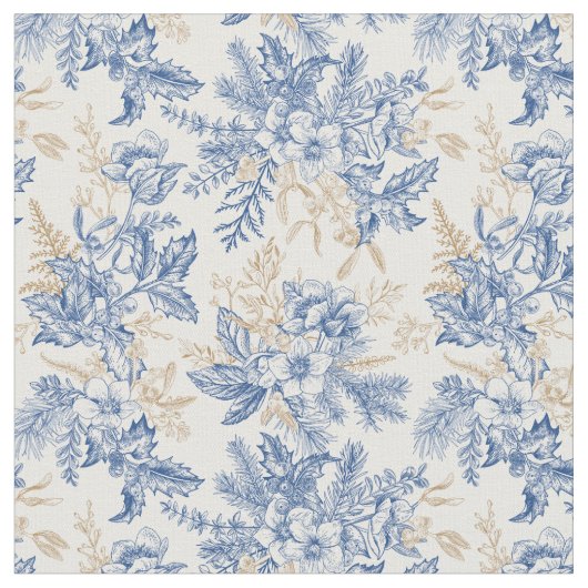 Blue Winter  Flower Pattern Stof (Close Up)