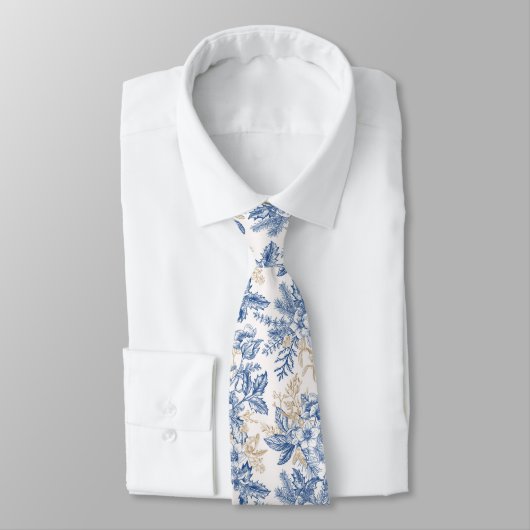 Blue Winter  Flower Pattern Stropdas (Gebonden)