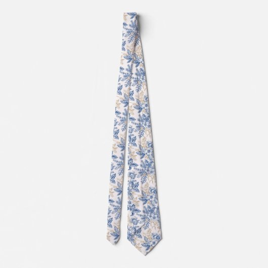 Blue Winter  Flower Pattern Stropdas (Achterkant)