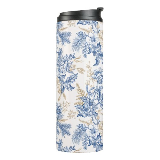 Blue Winter Flower Pattern Thermosbeker (Gedraaid links)