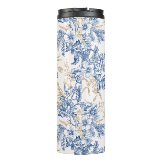 Blue Winter  Flower Pattern Thermosbeker (Achterkant)