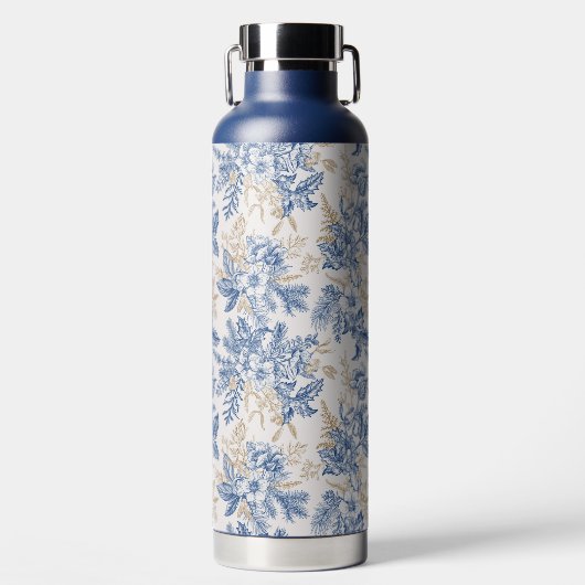 Blue Winter Flower Pattern Waterfles (Voorkant)