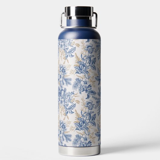 Blue Winter Flower Pattern Waterfles (Achterkant)