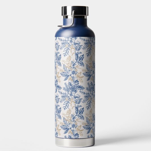 Blue Winter Flower Pattern Waterfles (Rechts)