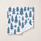 Blue Winter Forest Lune Stars Arbres (Gant de toilette)