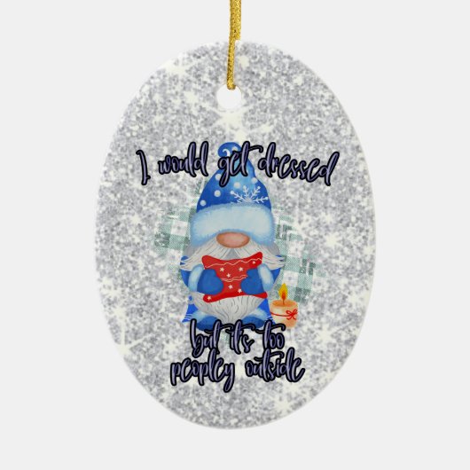 Blue Winter Funny gnome to Peopley Keramisch Ornament (Voorkant)