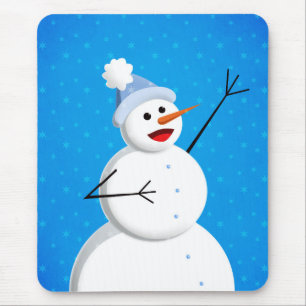 Blue Winter Happy Snowman Muismat