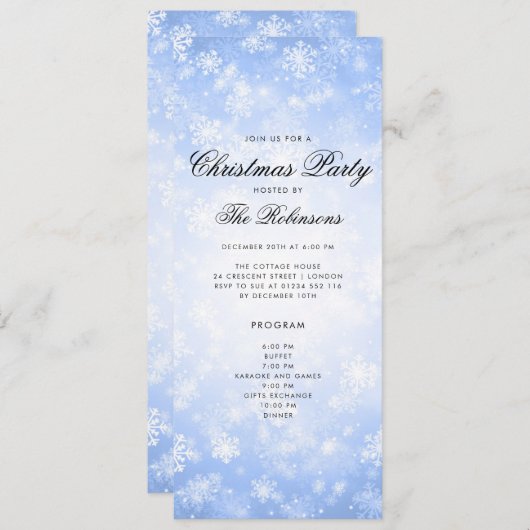 Blue Winter Holiday Invitation avec programme et m (Devant / Derrière)