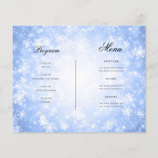 Blue Winter Holiday Invitation Programme et menu (Dos)