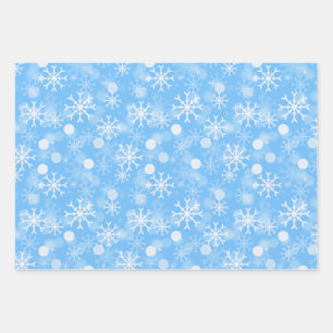 Blue Winter Holiday Snowflake Patroon Inpakpapier Vel
