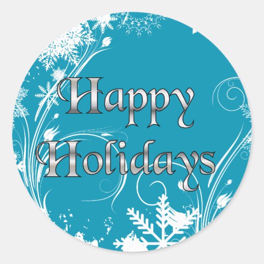 Blue Winter Meadow - Prettige feestdagen Ronde Sticker (Voorkant)