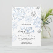Blue Winter Onederland 1st Birthday Snowflake Kaart (Staand voorkant)