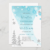 Blue Winter Onederland Anniversaire Invitation (Devant / Derrière)