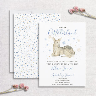 Blue Winter ONEderland Deer Baby's 1ste verjaardag Kaart