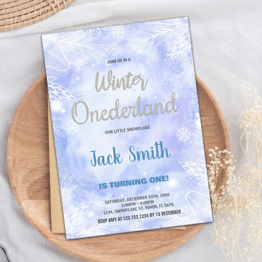 Blue Winter ONEderland Invitations Parties scintil