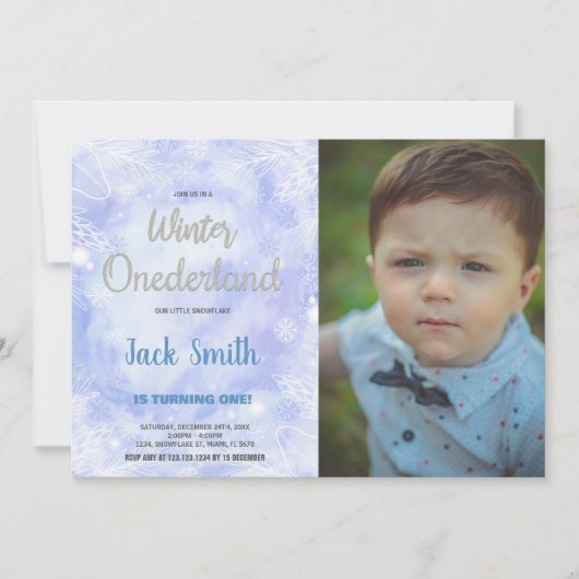 Blue Winter ONEderland Invitations Silver Photo (Devant)