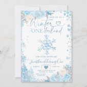 Blue Winter Onederland Snowflake 1st Birthday Invi Kaart (Voorkant)