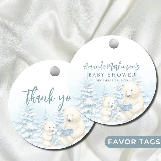 Blue Winter Polar Beer Waterverf Baby shower Bedankjes Labels