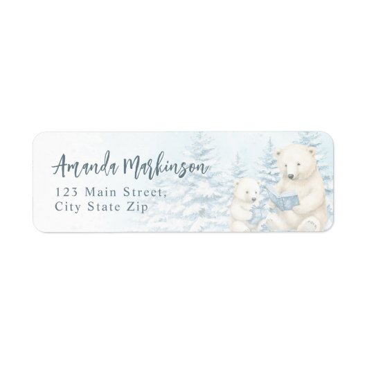 Blue Winter Polar Beer Waterverf Baby shower Etiket (Voorkant)