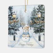 Blue Winter Snow Waterverf Prettige feestdagen Sno Keramisch Ornament (Links)