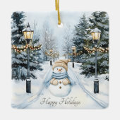 Blue Winter Snow Waterverf Prettige feestdagen Sno Keramisch Ornament (Voorkant)